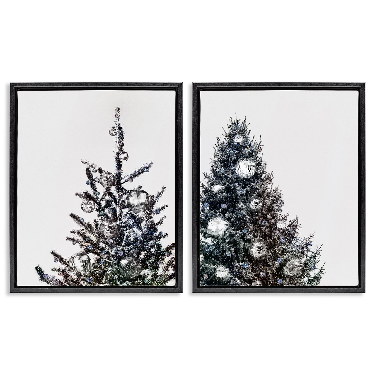 Stupell Industries Disco Ball Christmas Tree 2 pc Framed Floater Canvas Wall Art Set Design by Victoria Barnes